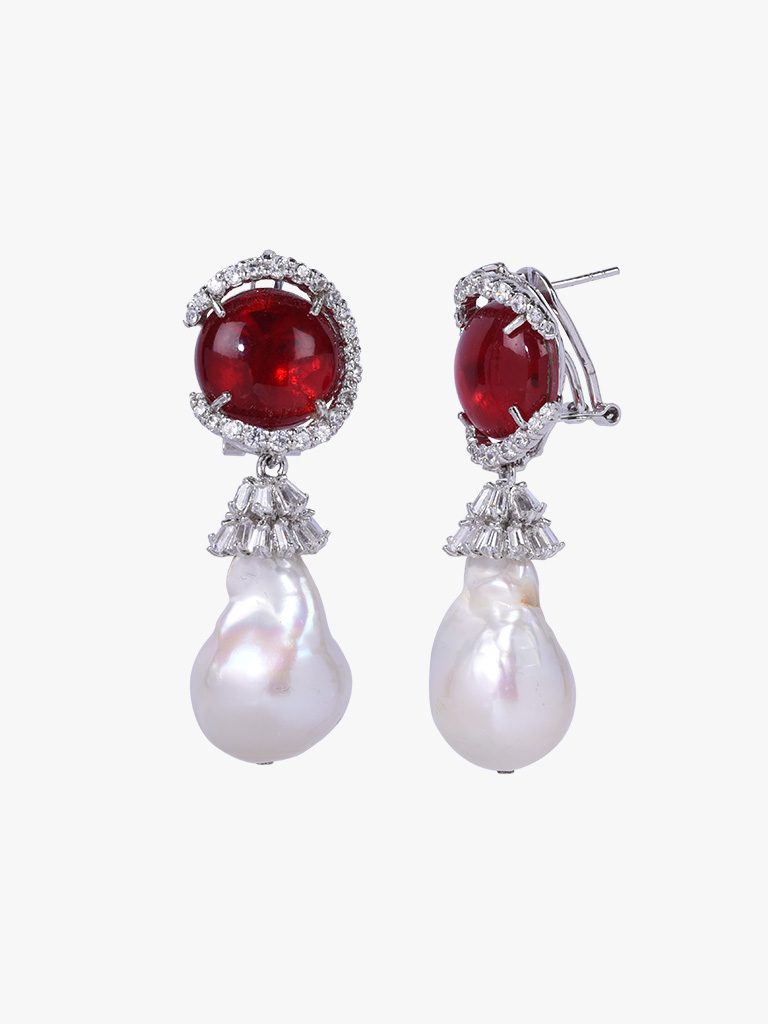 garnet and pearl drop earrings