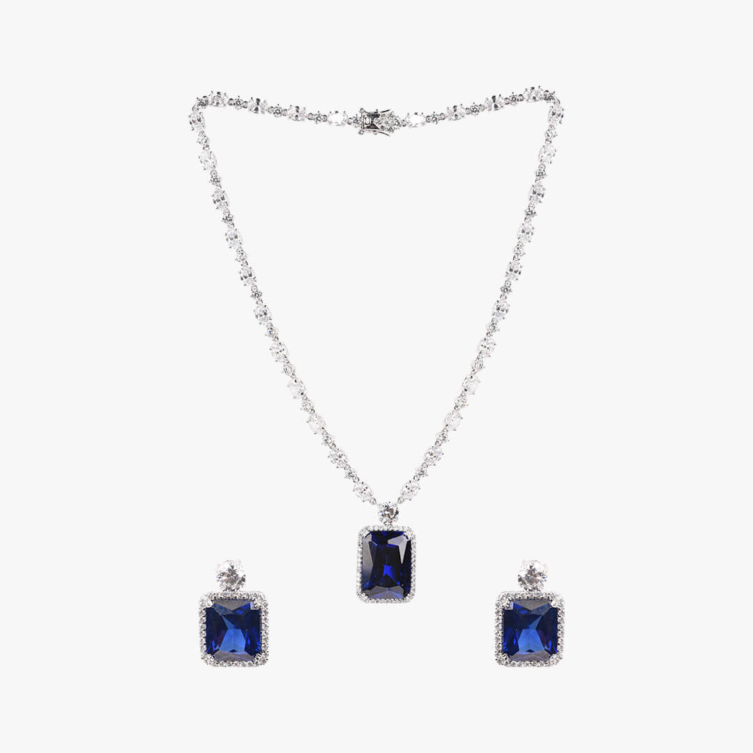Greenwich Solitaire Sapphire & Diamond Necklace and Earrings Set in 14