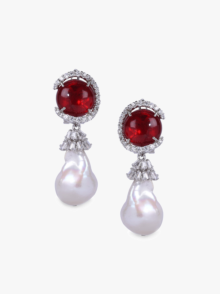 garnet and pearl drop earrings